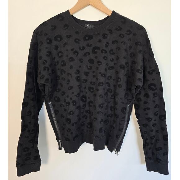 Rails Black Leopard Jacquard Pullover Sweater Side Zippers Women’s Small - Picture 1 of 3